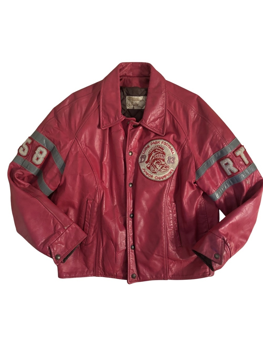Wolff Vintage Red Leather Varsity Jacket with Patch